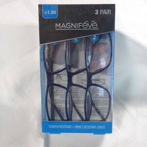 3 Pair +1.50 Magnifeye Scratch Resistant/Impact Resistant Lenses Blue NEW